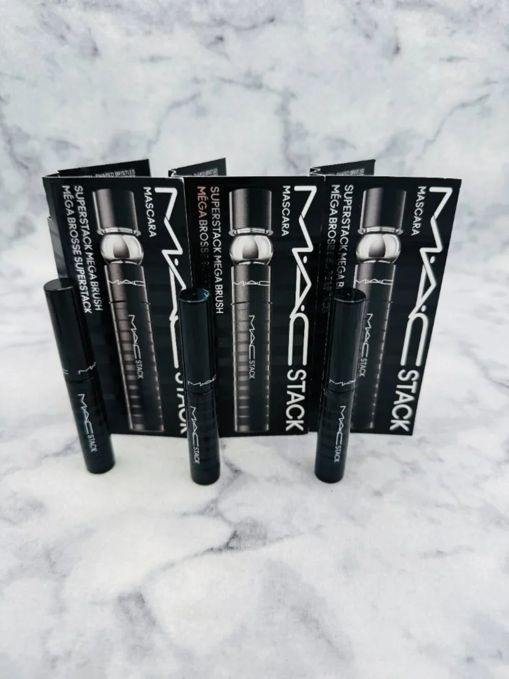 MAC Beauty Gift Set-Stack Mascara SuperStack Mega Brush Black,Travel-3pc-NEW